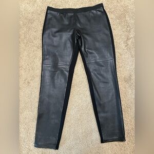 Eileen Fisher Ponte Black Leather Front Panel Legging Pull On Pant Sz  L Stretch